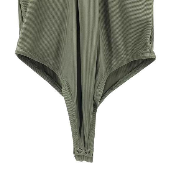 Bar III Dusty Olive Ribbed Twist Front Bodysuit Size Small NWT - Picture 6 of 9